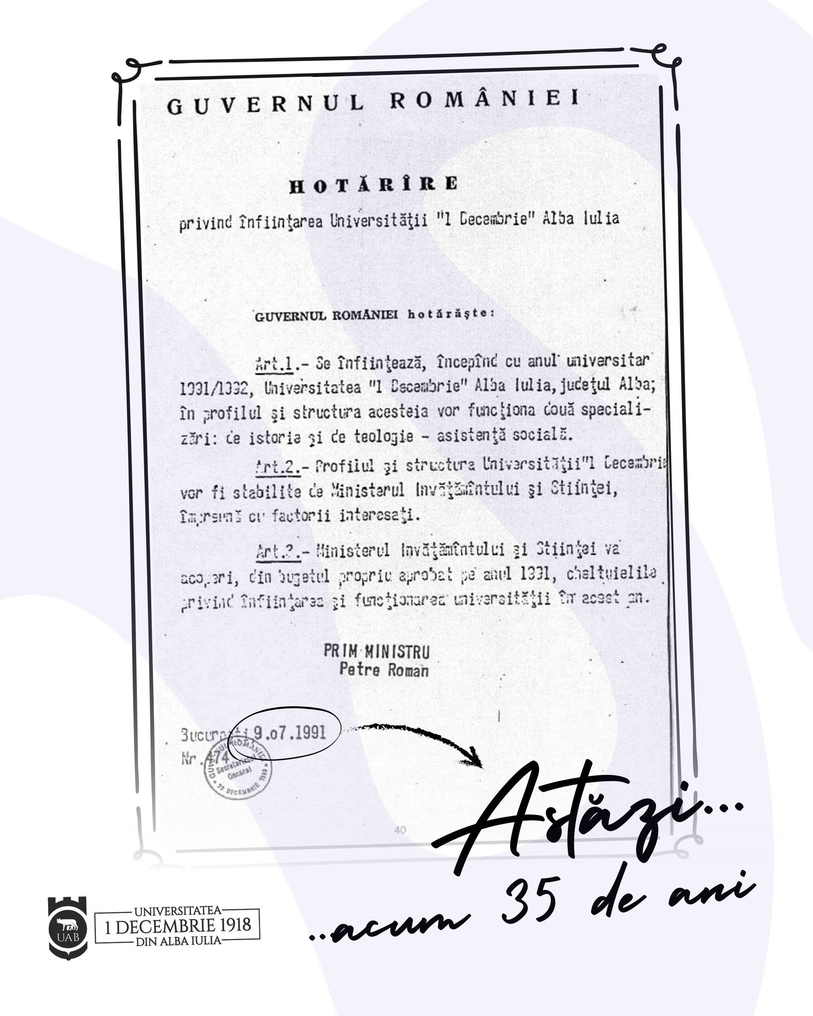 universitatea - actul de infiintare - 35 de ani